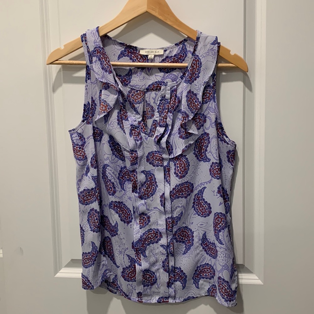 Skies are Blue Muller Ruffle Detail Blouse, purple, size SP